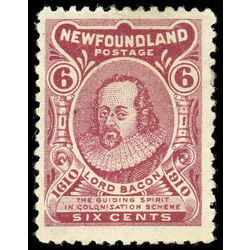 newfoundland stamp 92 lord bacon 6 1910 M F VF 010