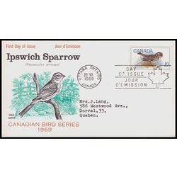 canada stamp 497 ipswich sparrow 10 1969 FDC 002