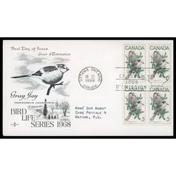 canada stamp 478 gray jays 5 1968 FDC BLOCK 007