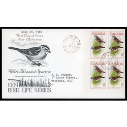 canada stamp 496 white throated sparrow 6 1969 FDC LL 013