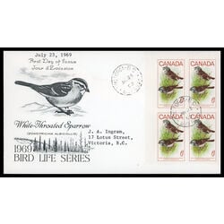 canada stamp 496 white throated sparrow 6 1969 FDC UL 012