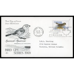 canada stamp 497 ipswich sparrow 10 1969 FDC