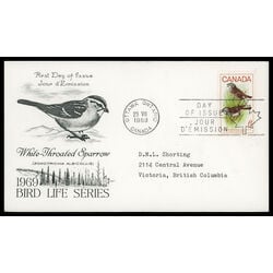 canada stamp 496 white throated sparrow 6 1969 FDC