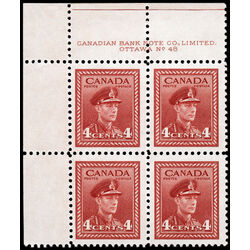 canada stamp 254 king george vi in army uniform 4 1943 PB UL %2348