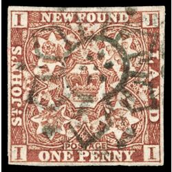 newfoundland stamp 1 pence first issue 1d 1857 U VF 031